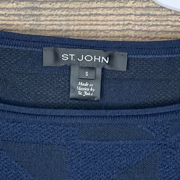 St. John Textured Cropped Sleeve Top Wool Blend Navy Blue Size Small - Picture 3 of 9